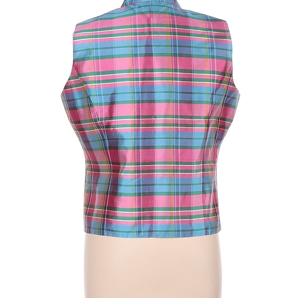 Designer Silk land Multi Color Blue Pink Striped 100% Silk Sleeveless Blouse 12 - Picture 3 of 9